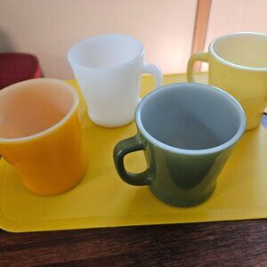 vintage anchor hocking fire king milk glass mugs  green,white yellow orange (4)